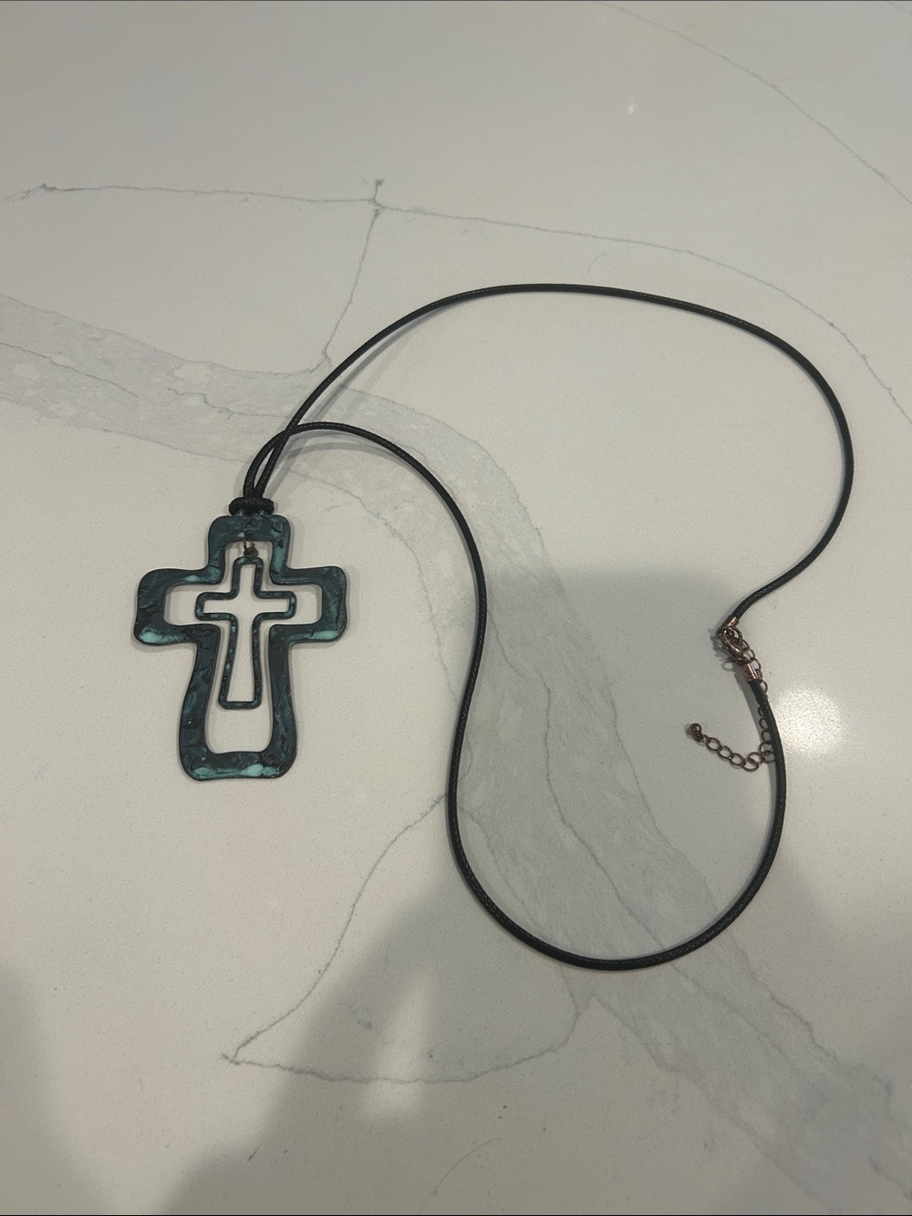 Turquoise Patina Cross Pendant Necklace GUC